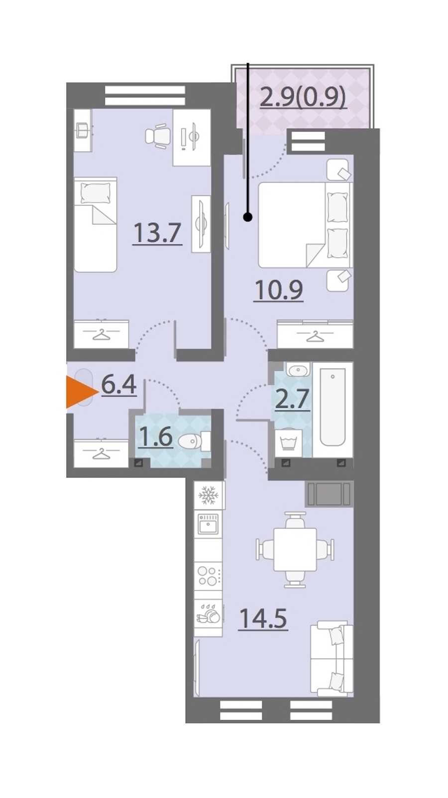 Двухкомнатная квартира в : площадь 50.7 м2 , этаж: 21 – купить в Санкт-Петербурге